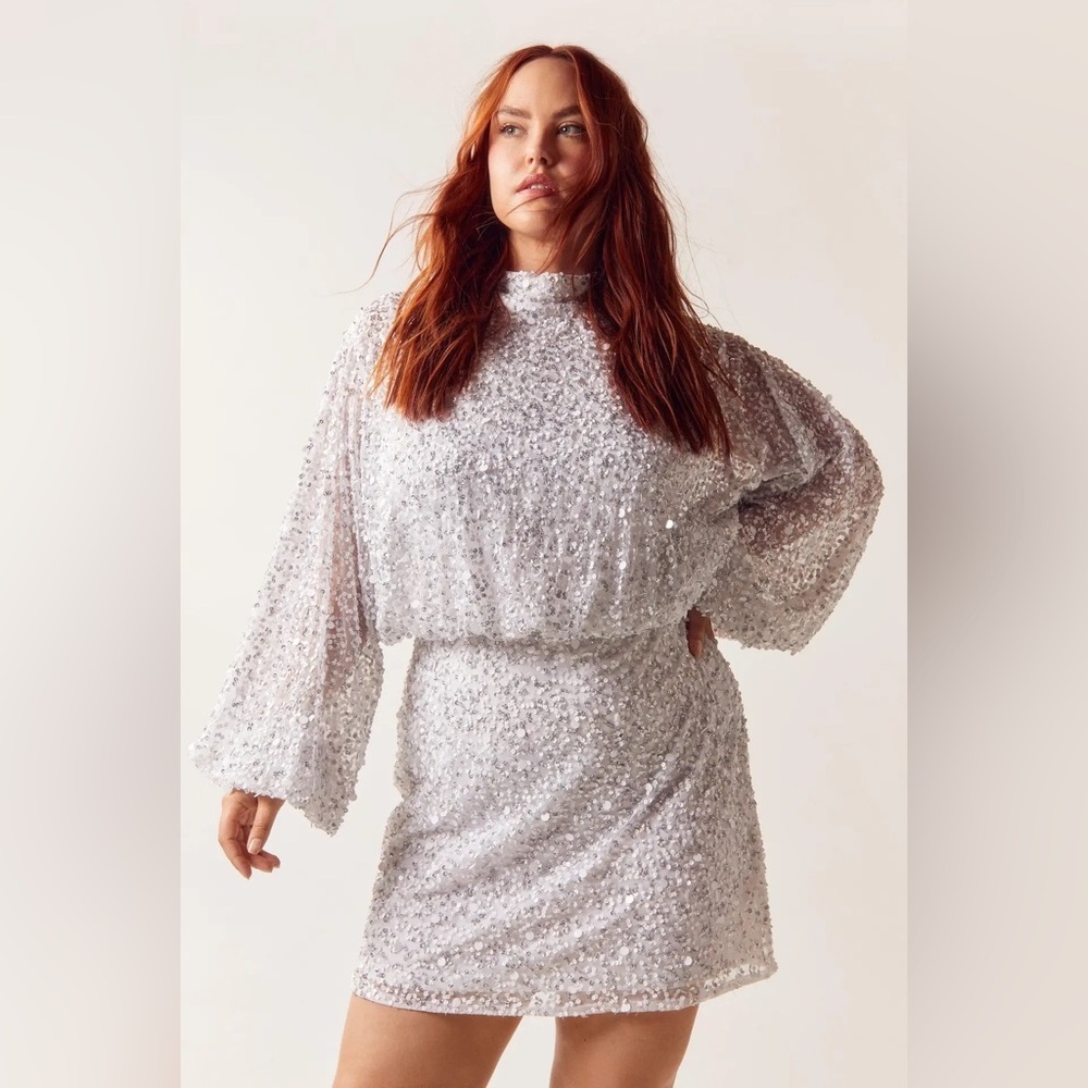 Nasty Gal Balloon Sleeve Sequin Embellished Mini Dress